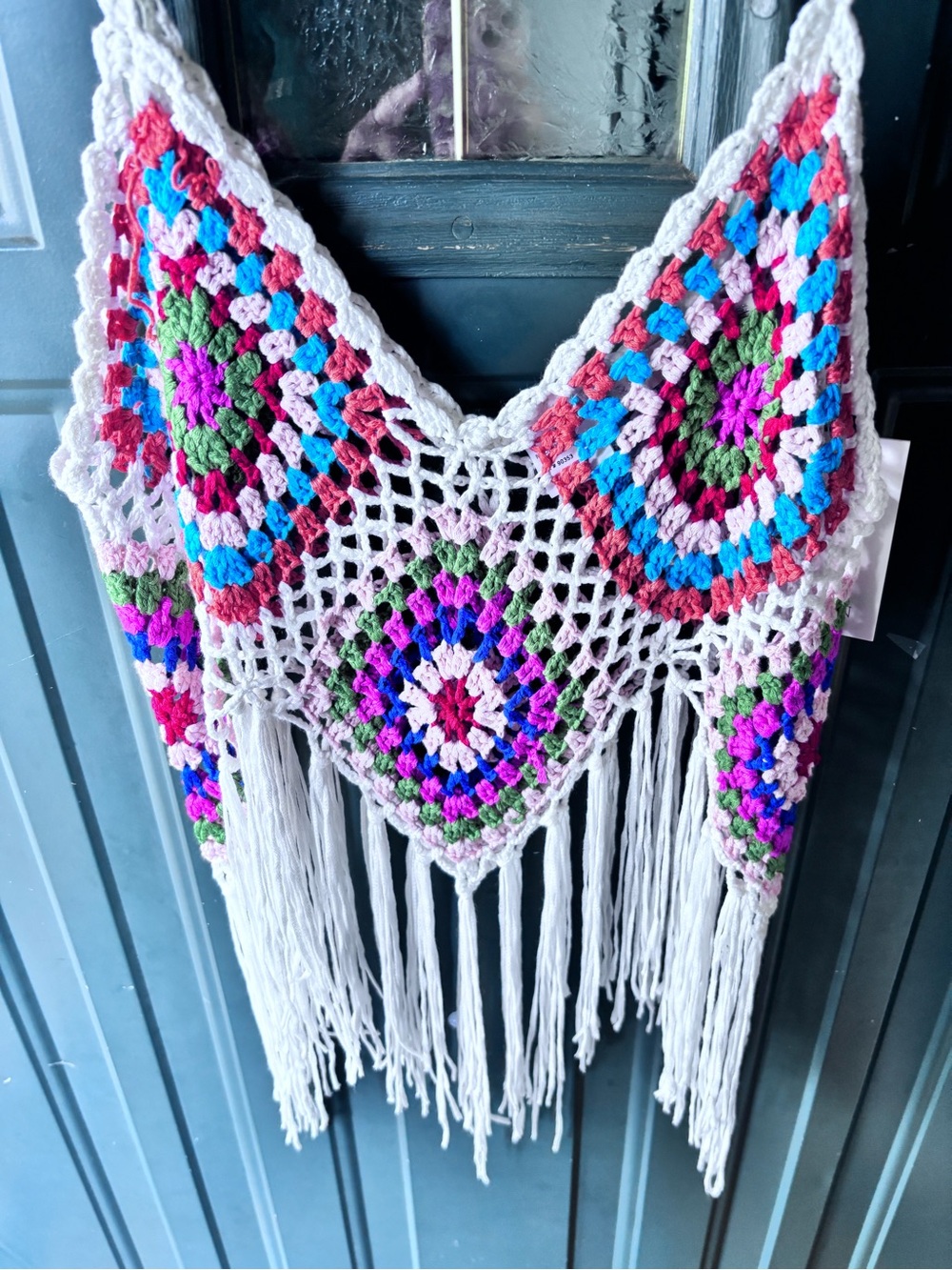 Rebellion White Crochet Fringe Tank with Multicolor Accents - Picture 4 of 12